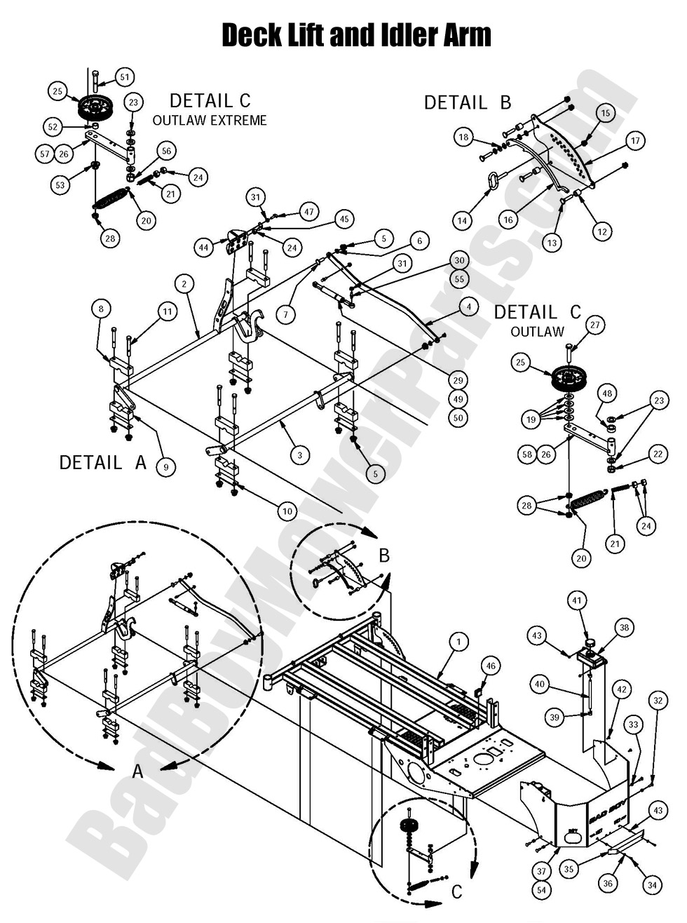 1370 - Bad Boy Mower Parts Lookup > 2016 > Outlaw & Outlaw Extreme > Deck Lift & Idler Arm Assembly